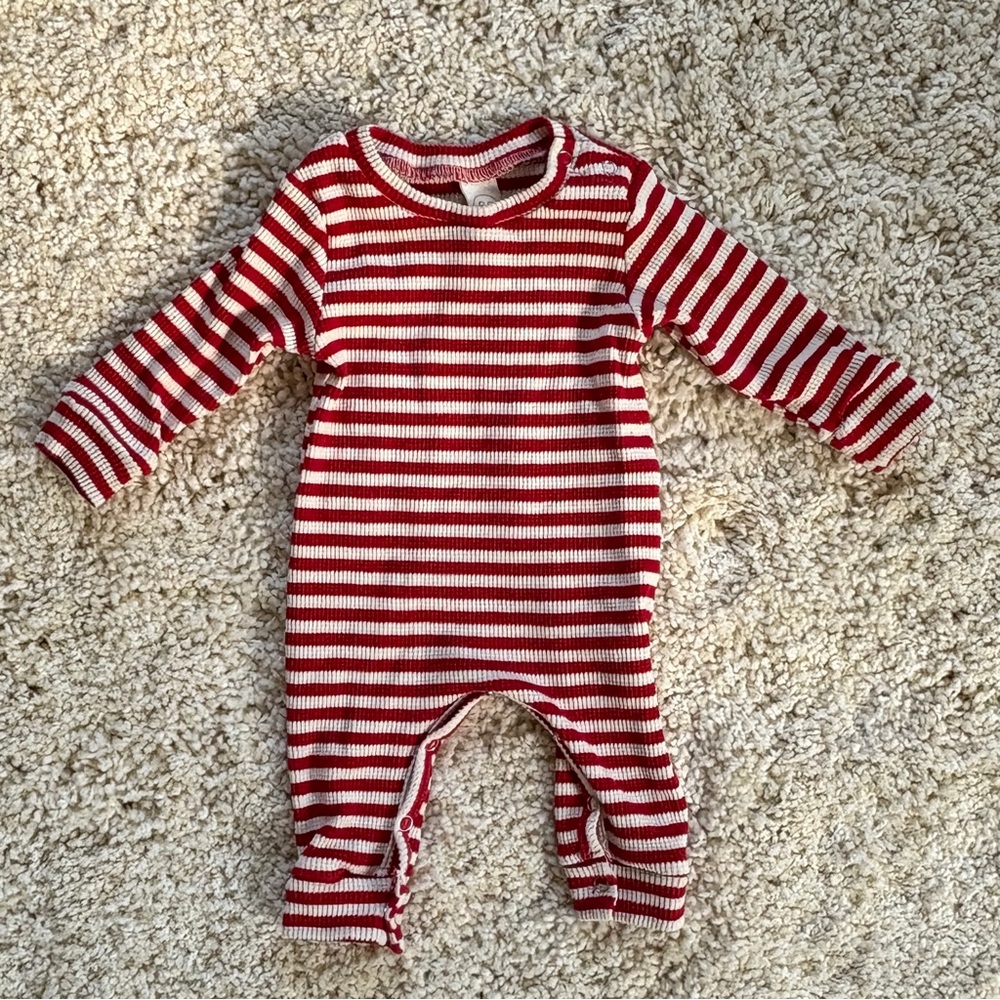 Striped Red and White Baby One Piece Long Sleeve Bodysuit 60